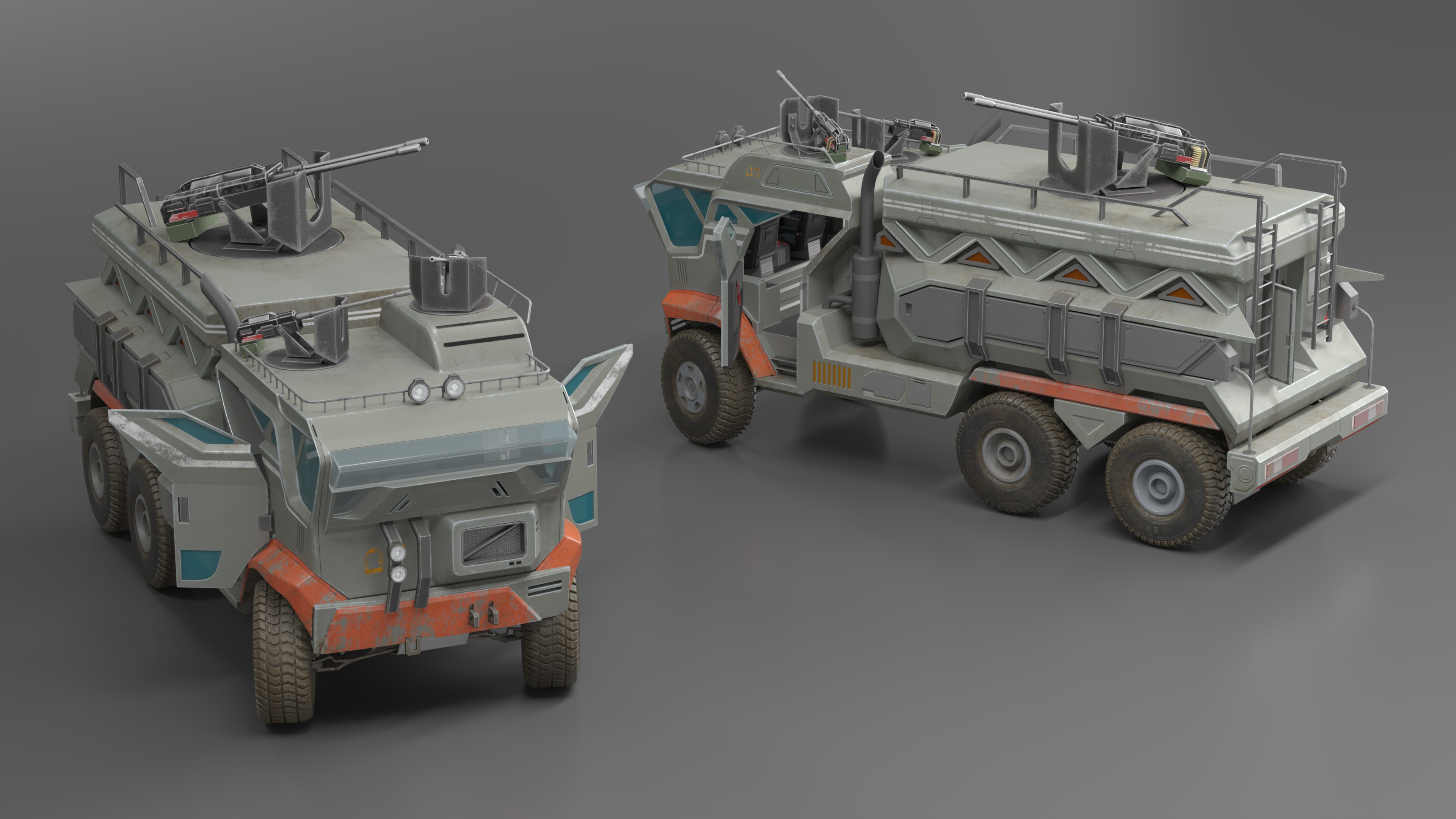 3D Sci-Fi Military Truck Rigged model