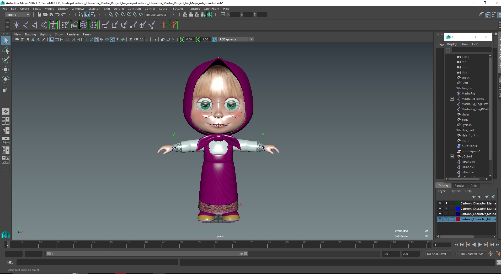 Cartoon Character Masha Rigged for Maya 3D model