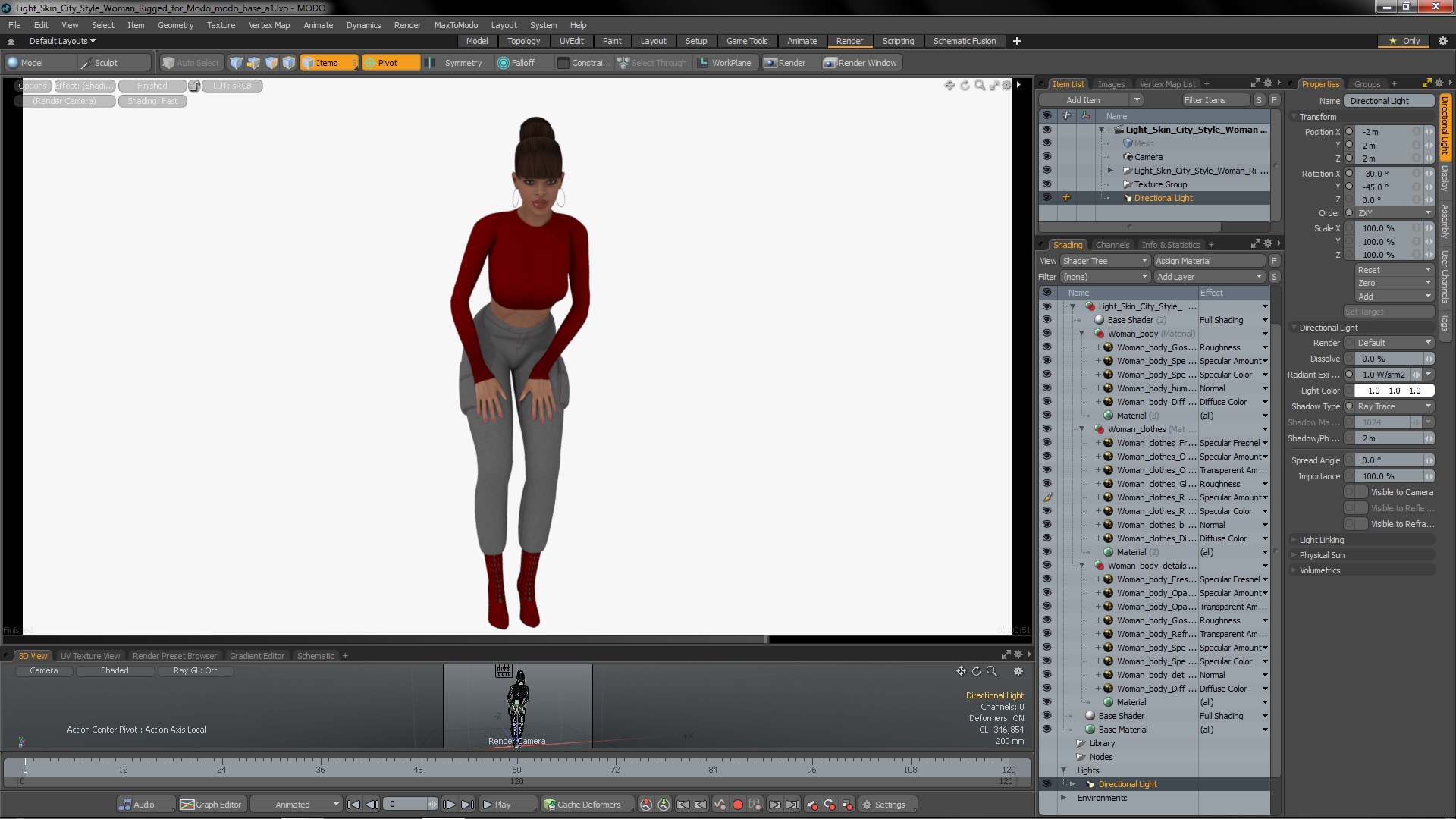 3D Light Skin City Style Woman Rigged for Modo model