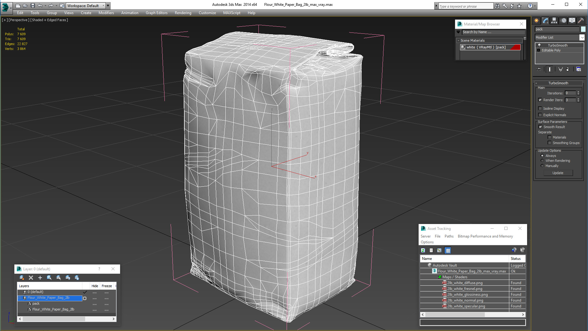 3D model Flour White Paper Bag 2lb