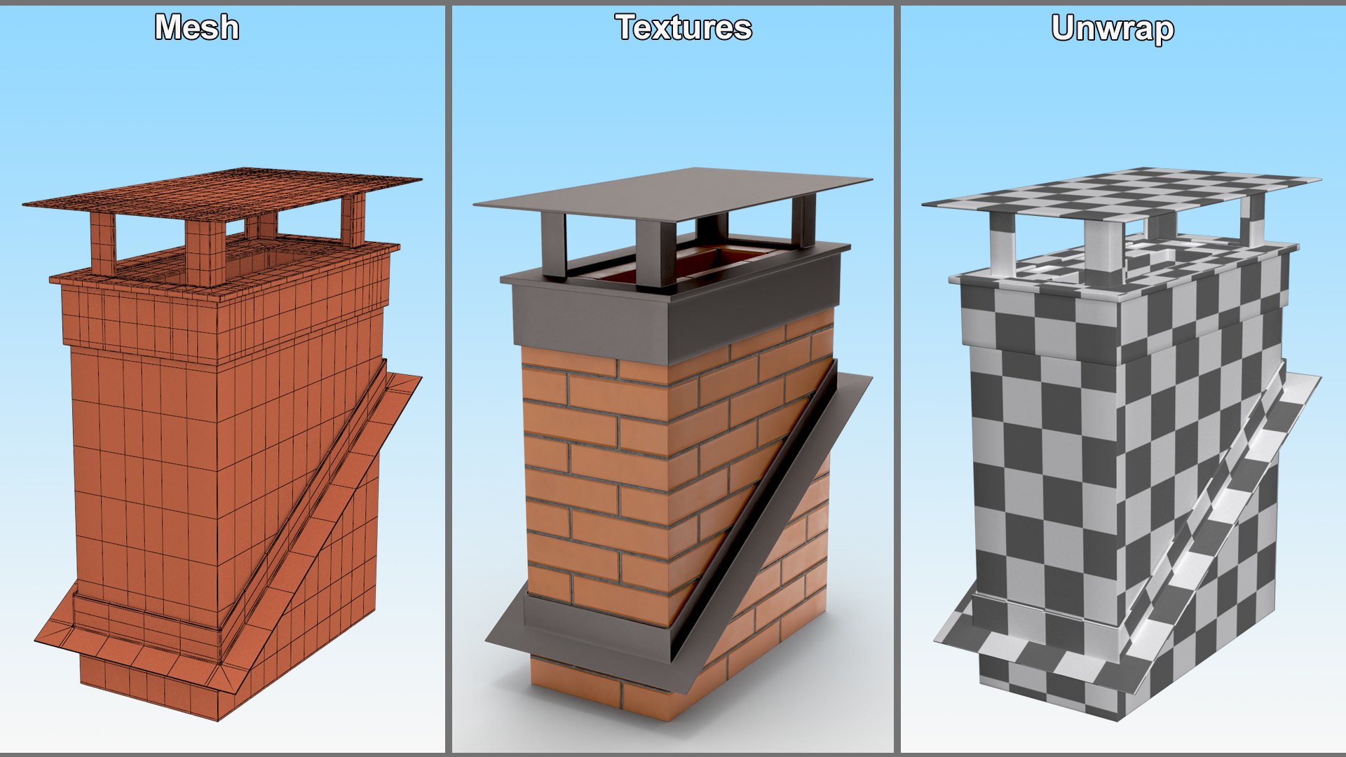 Brick Chimney Rectangular Corner Base 3D