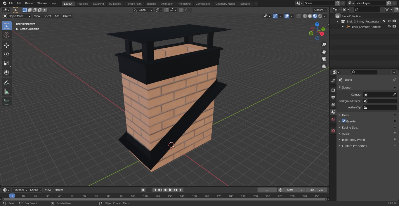 Brick Chimney Rectangular Corner Base 3D