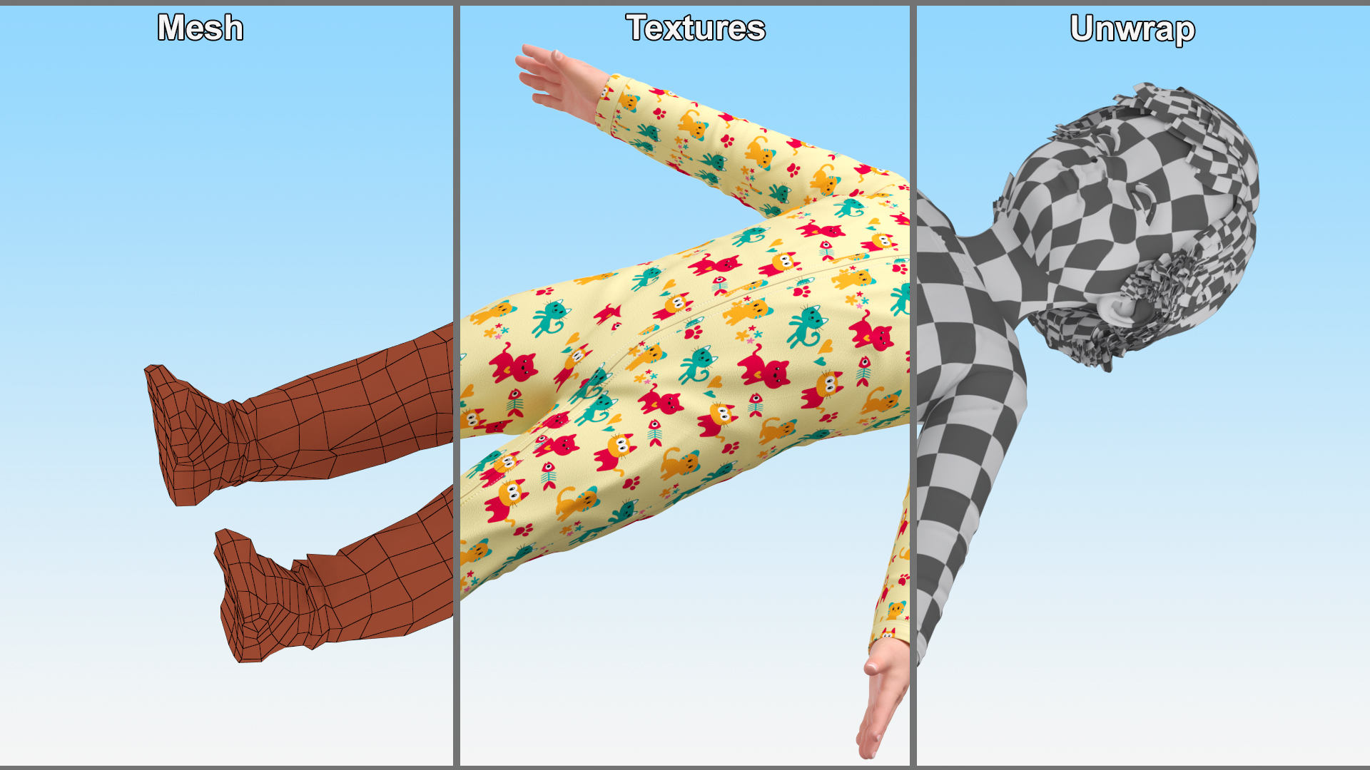 Toddler Aged 1 Year in Pajamas A-Pose 3D