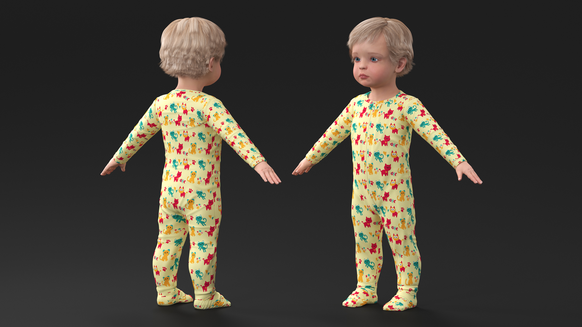 Toddler Aged 1 Year in Pajamas A-Pose 3D