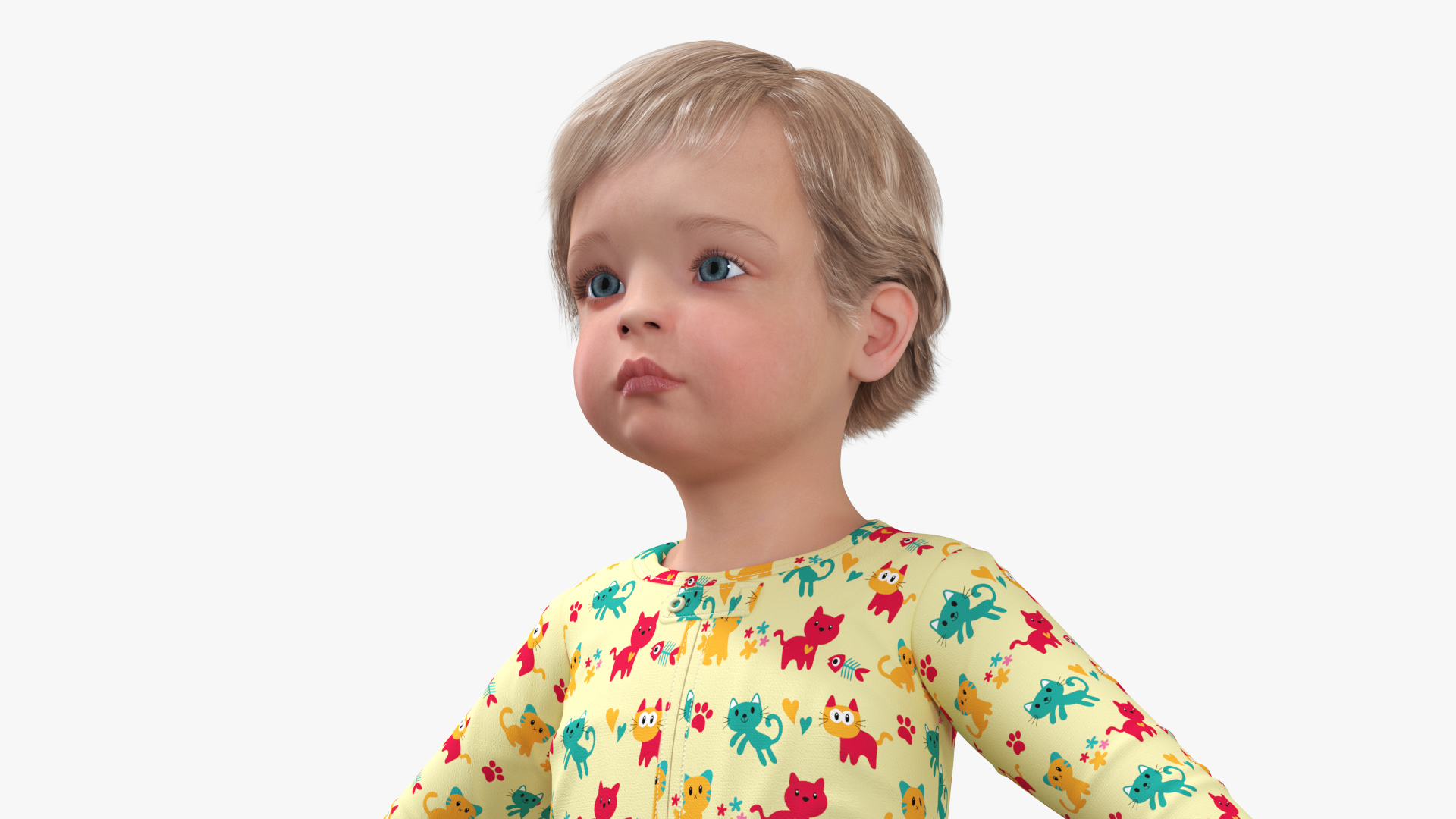 Toddler Aged 1 Year in Pajamas A-Pose 3D