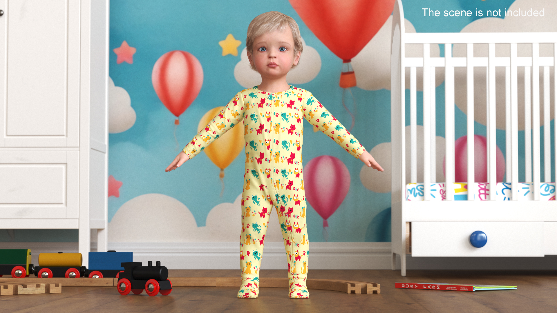 Toddler Aged 1 Year in Pajamas A-Pose 3D