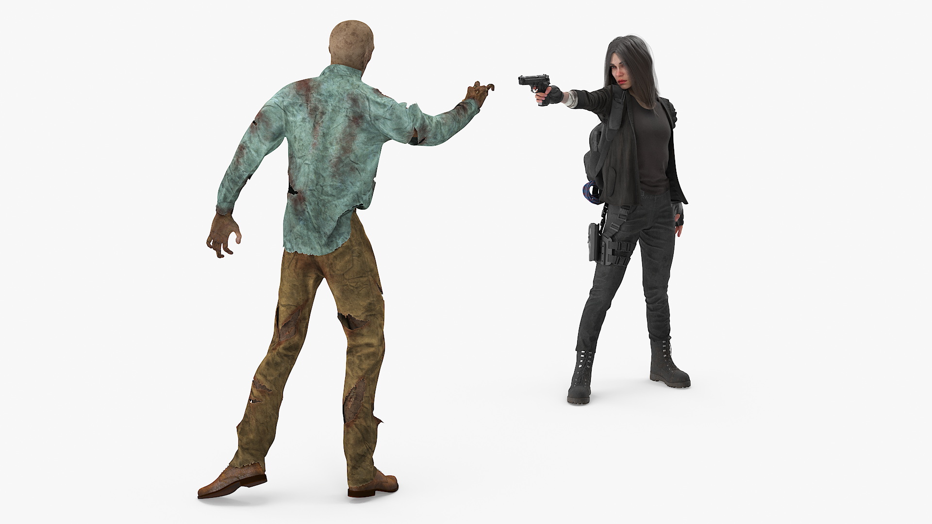 3D Survivor Girl Against Zombie model