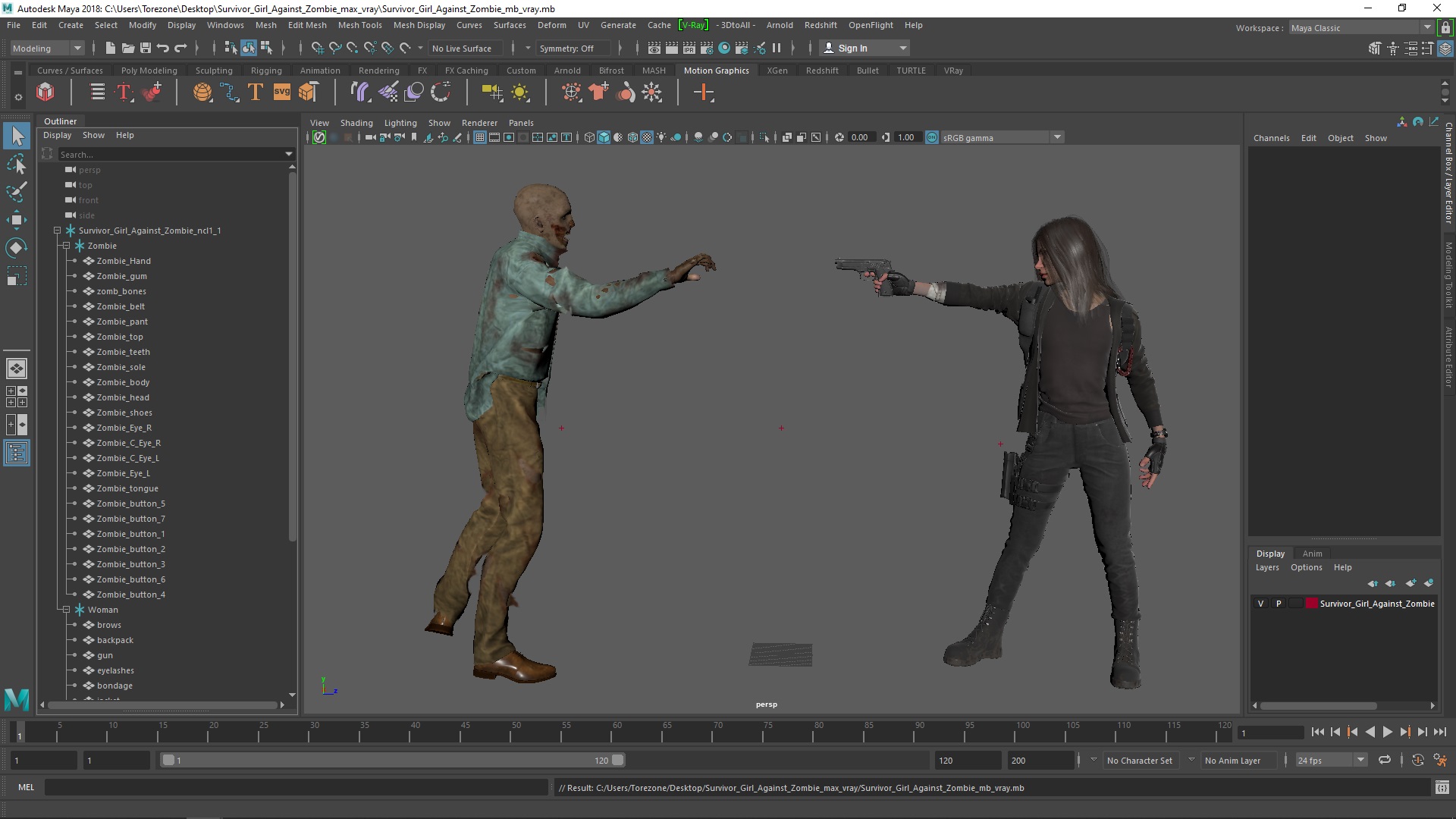 3D Survivor Girl Against Zombie model