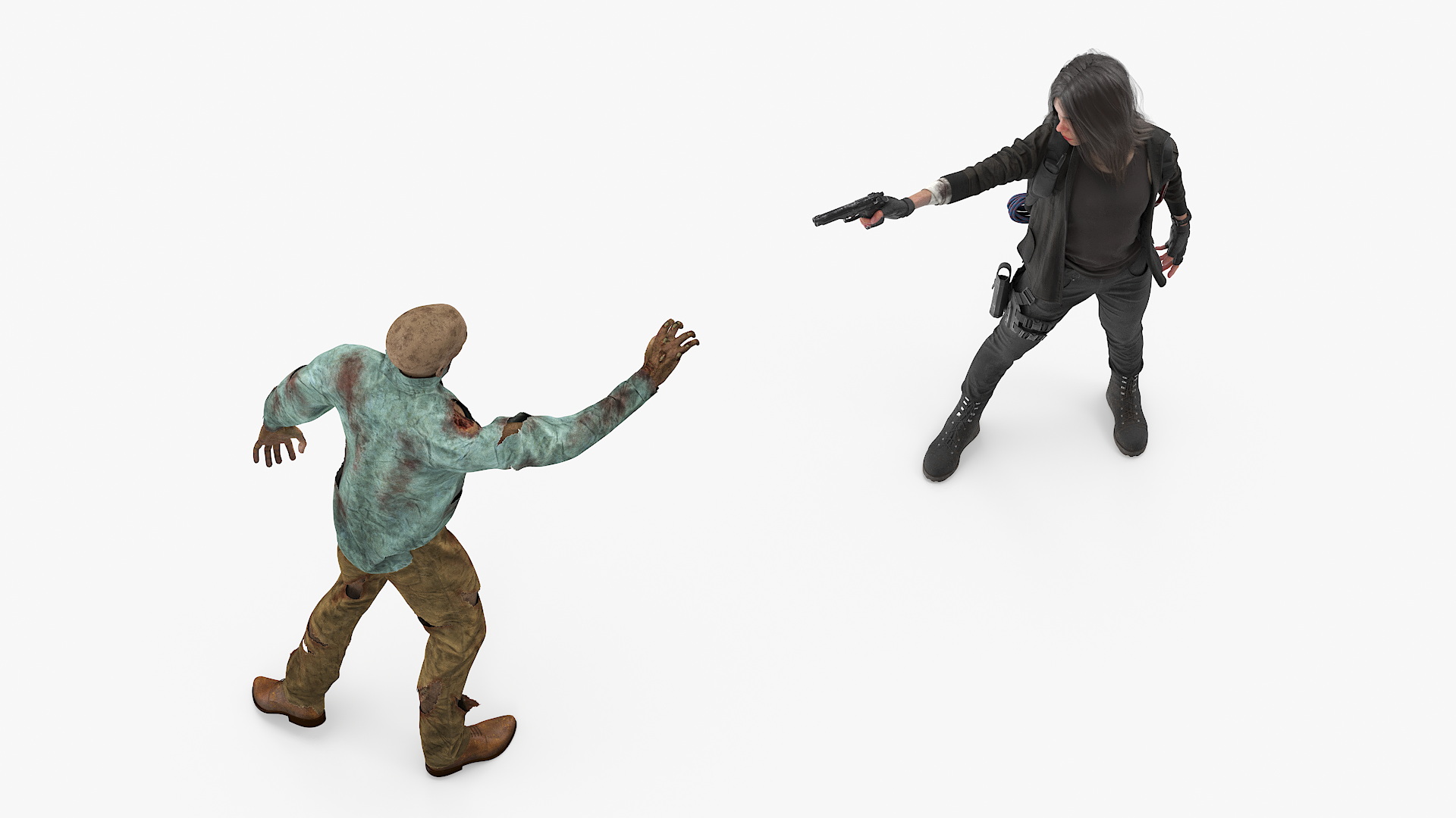 3D Survivor Girl Against Zombie model