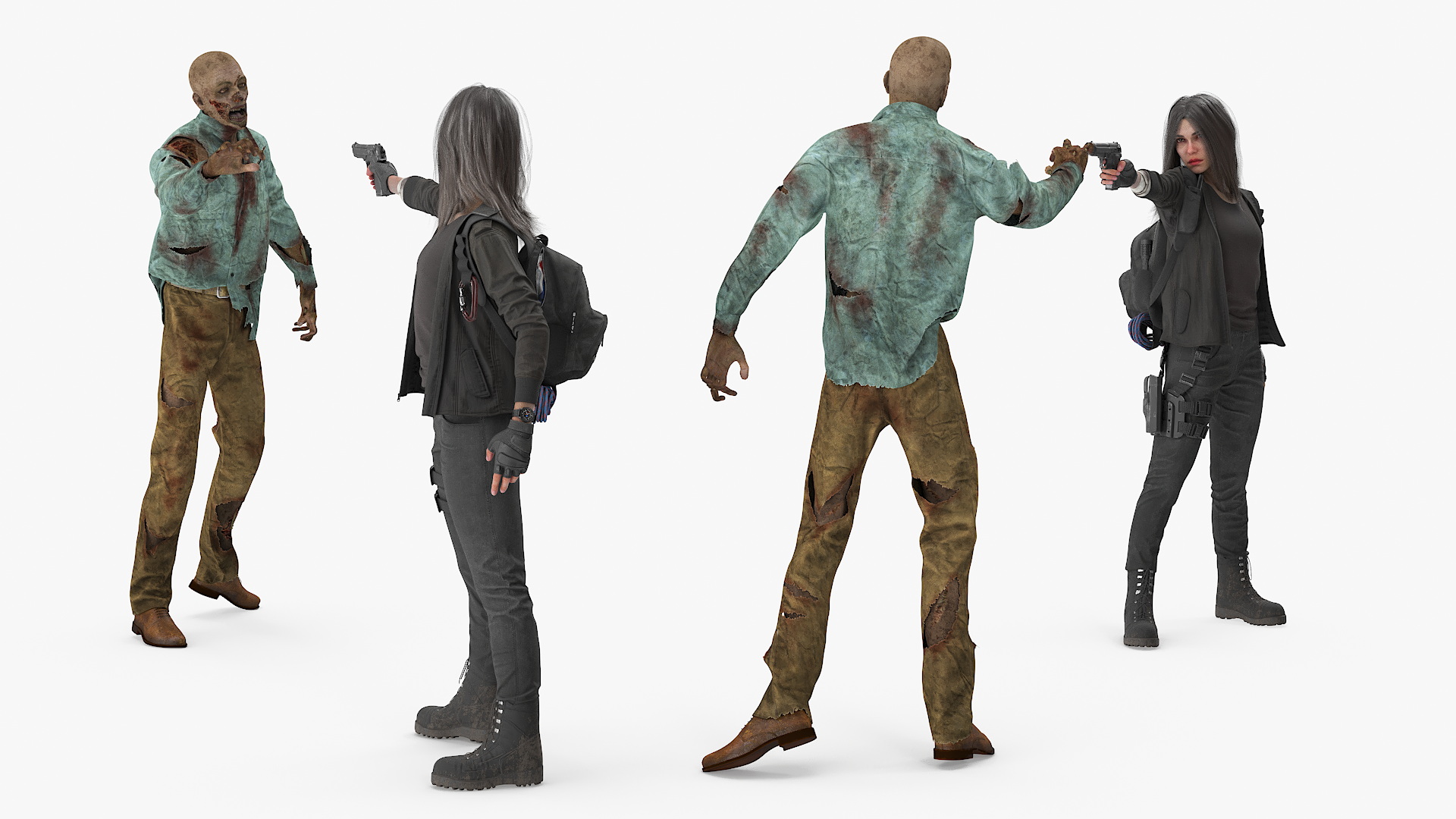 3D Survivor Girl Against Zombie model