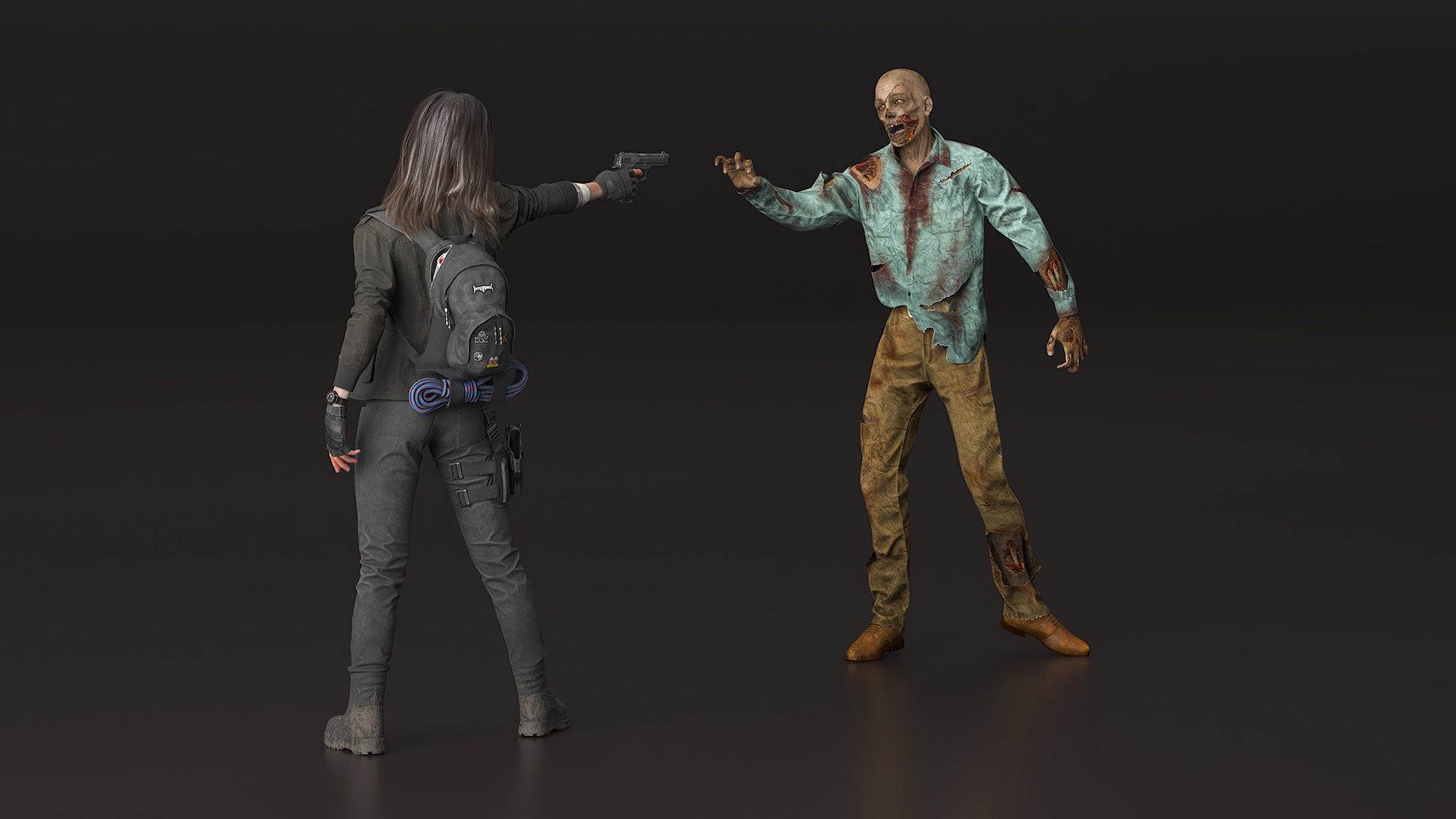 3D Survivor Girl Against Zombie model