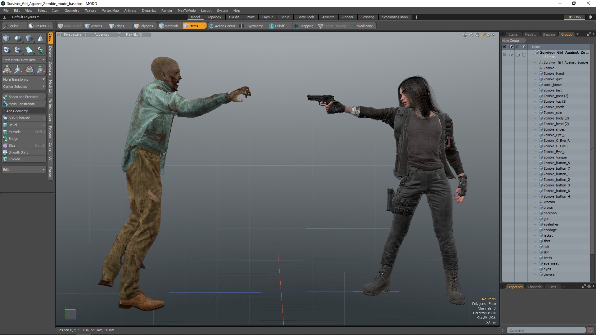 3D Survivor Girl Against Zombie model