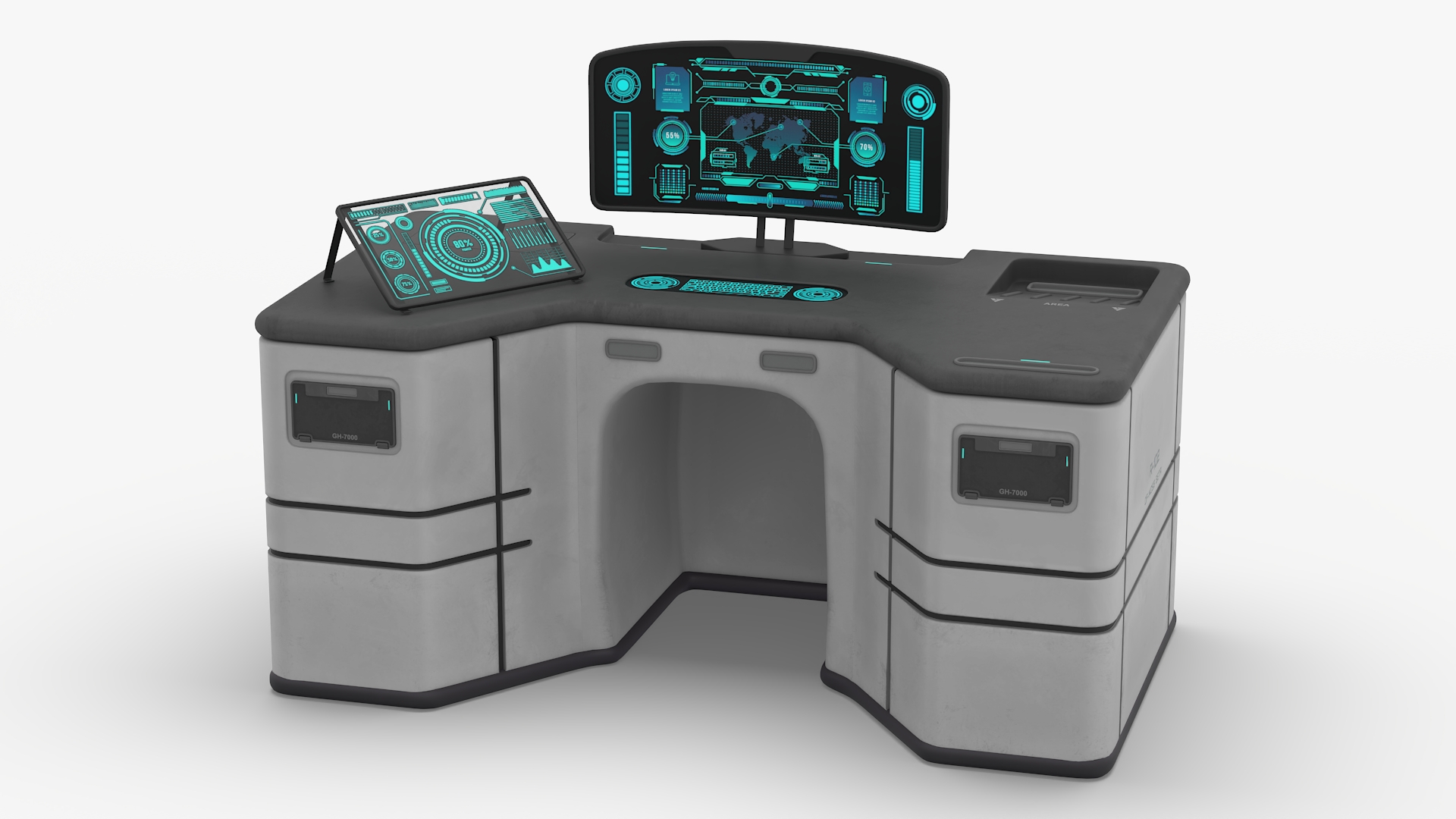 3D Futuristic Command Center with Hellmet Storage