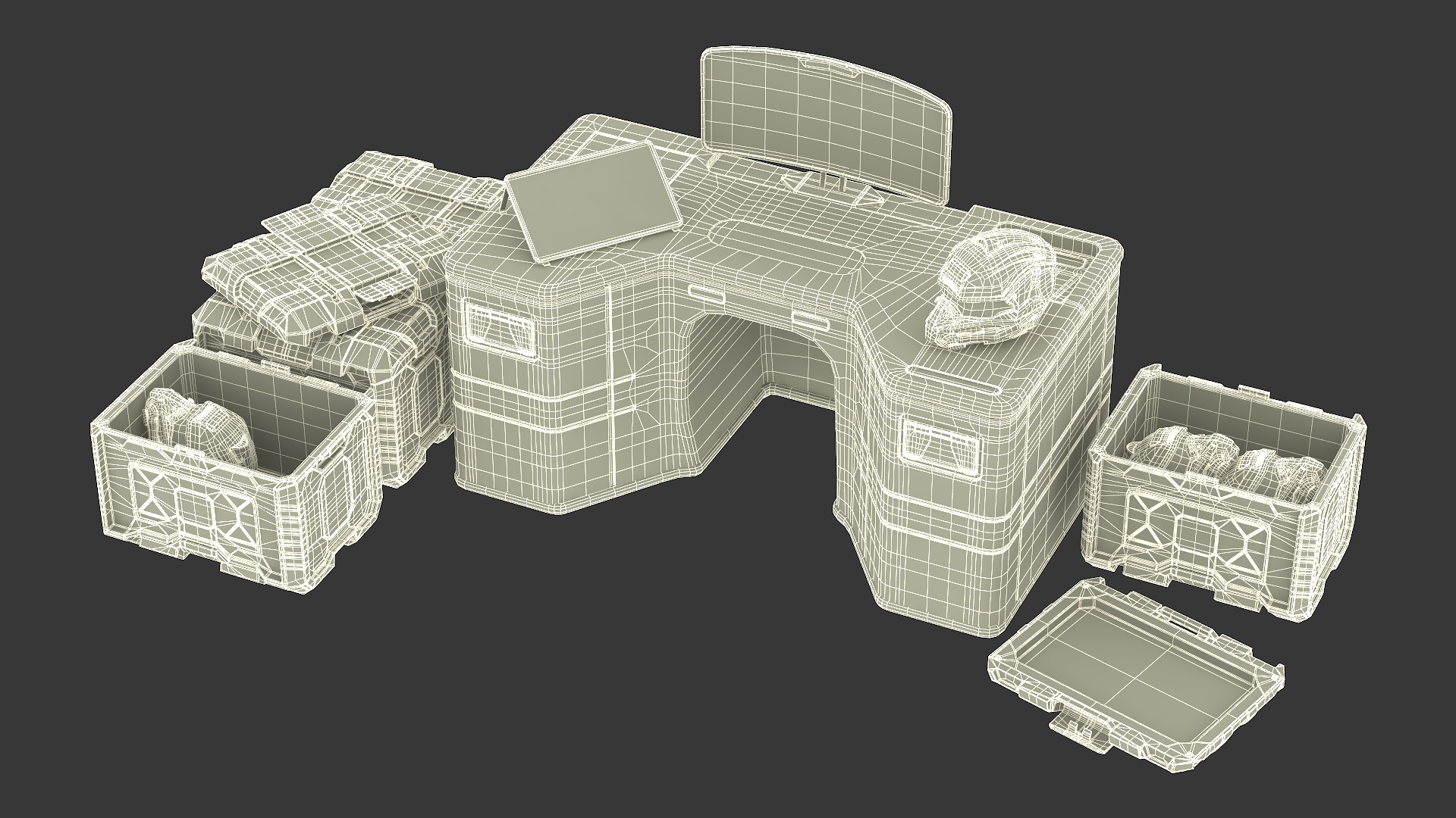 3D Futuristic Command Center with Hellmet Storage