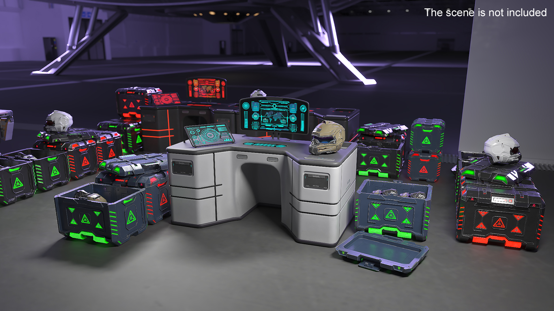 3D Futuristic Command Center with Hellmet Storage