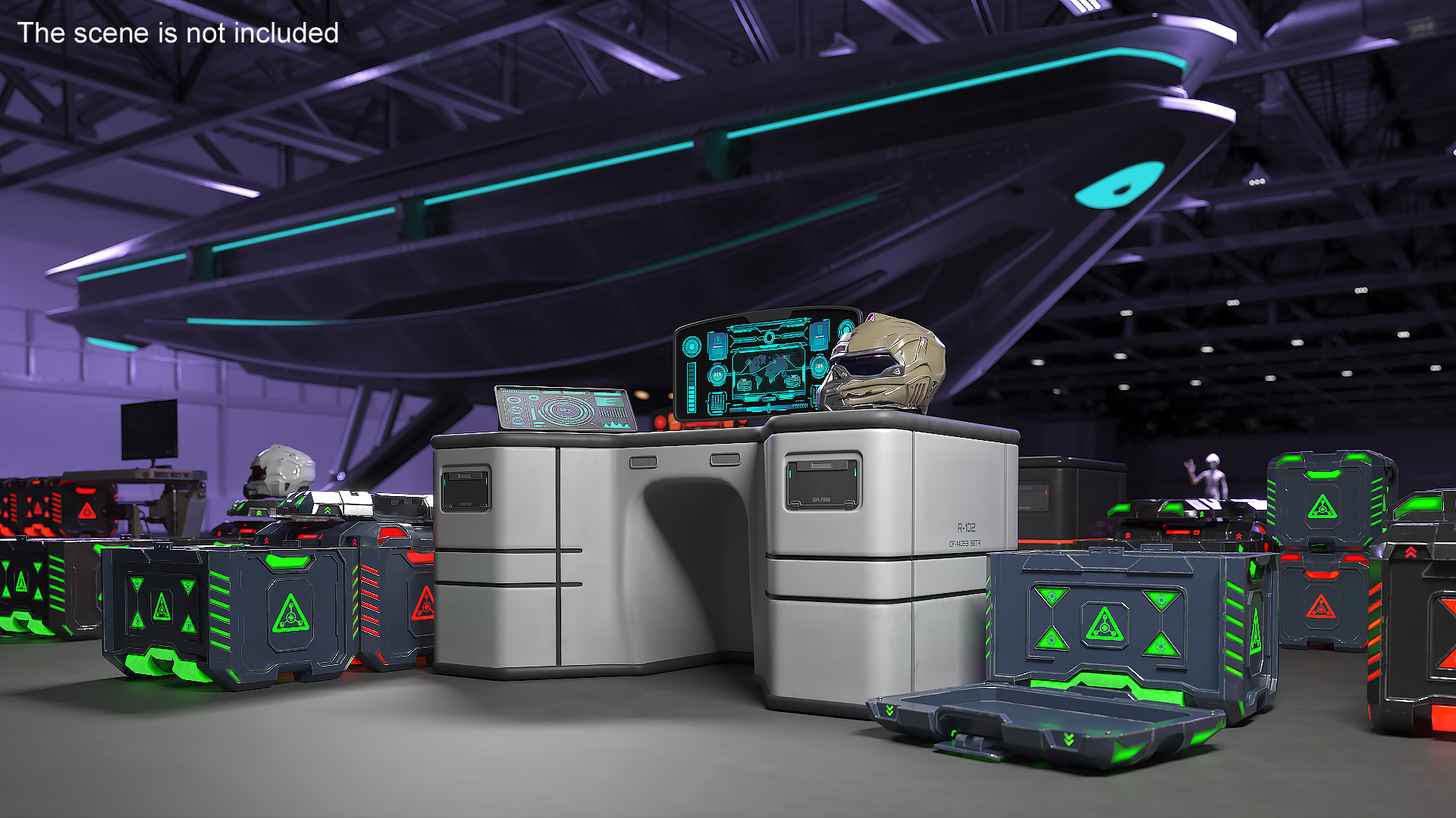 3D Futuristic Command Center with Hellmet Storage