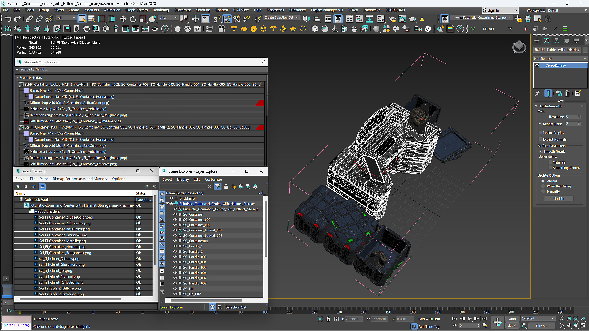 3D Futuristic Command Center with Hellmet Storage