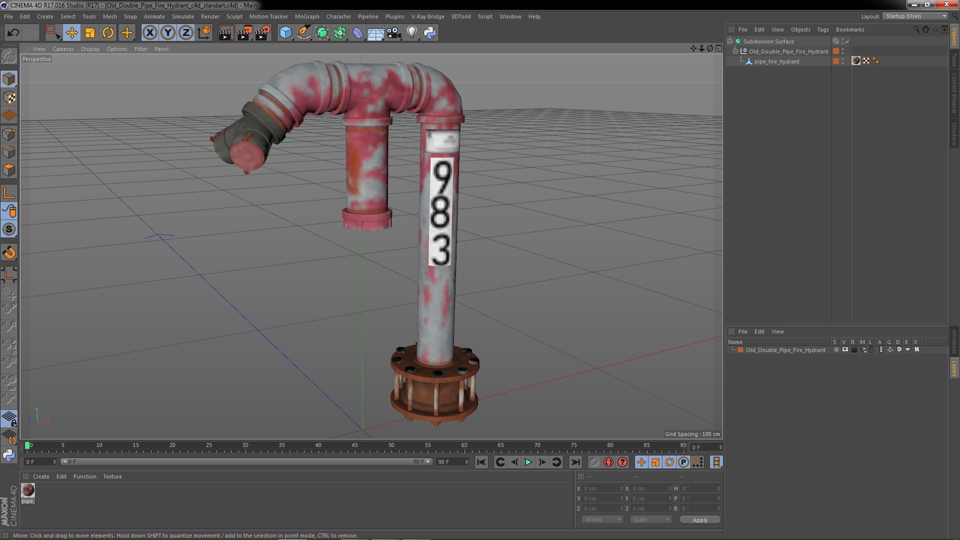 3D Old Double Pipe Fire Hydrant model