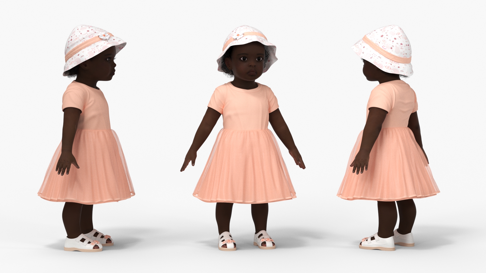 3D Little African Girl in Summer Outfit Rigged model