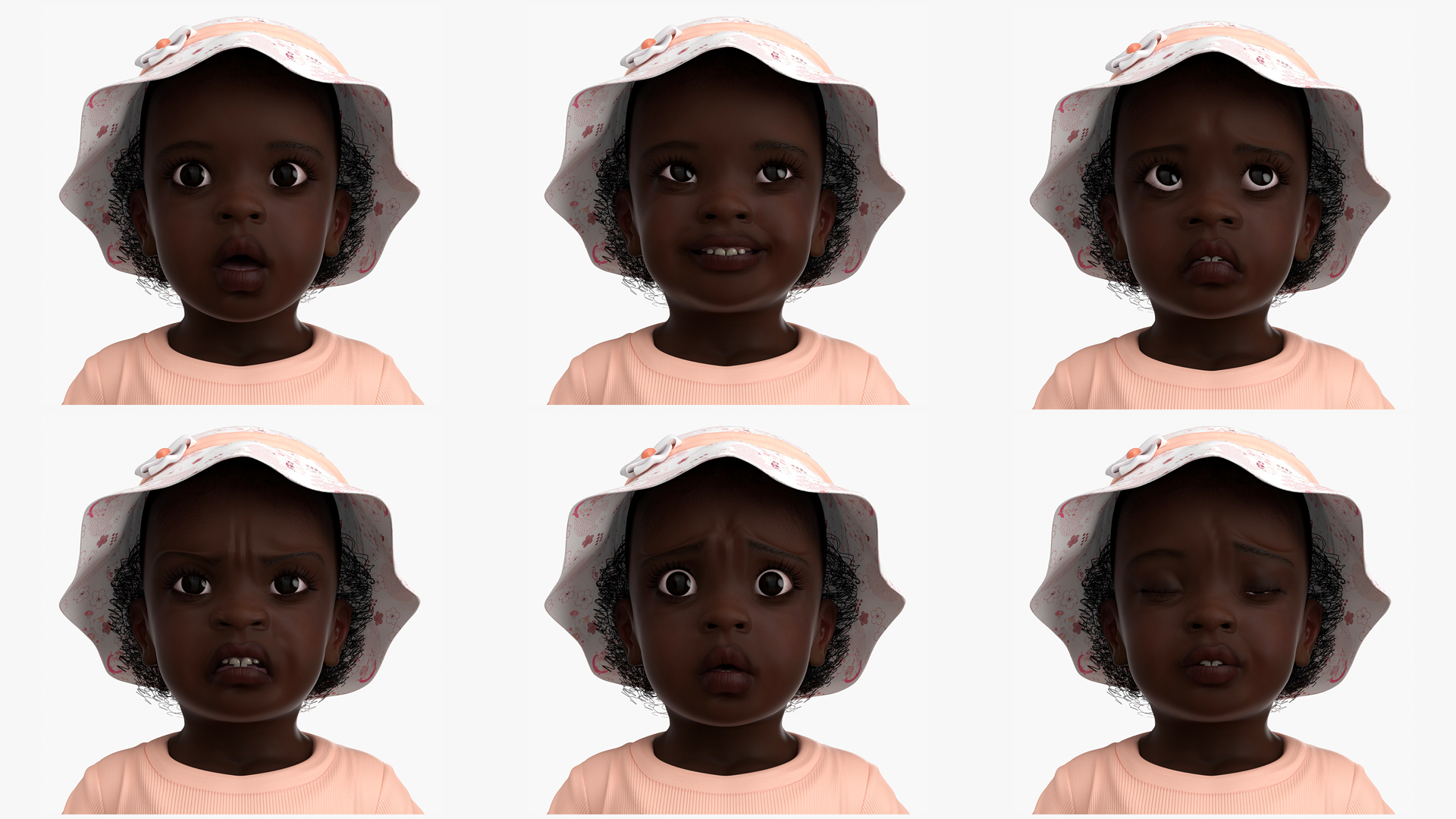 3D Little African Girl in Summer Outfit Rigged model