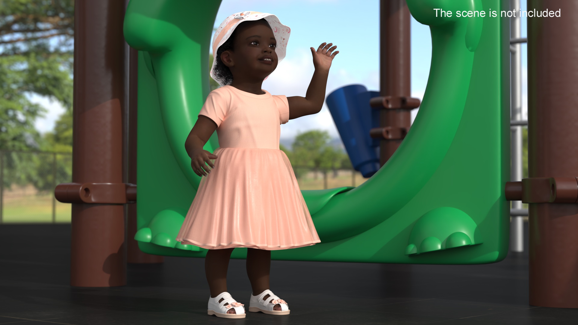 3D Little African Girl in Summer Outfit Rigged model