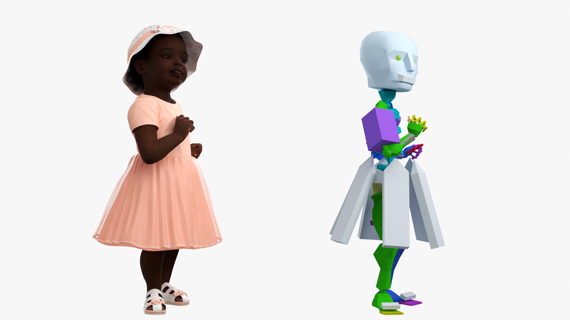 3D Little African Girl in Summer Outfit Rigged model