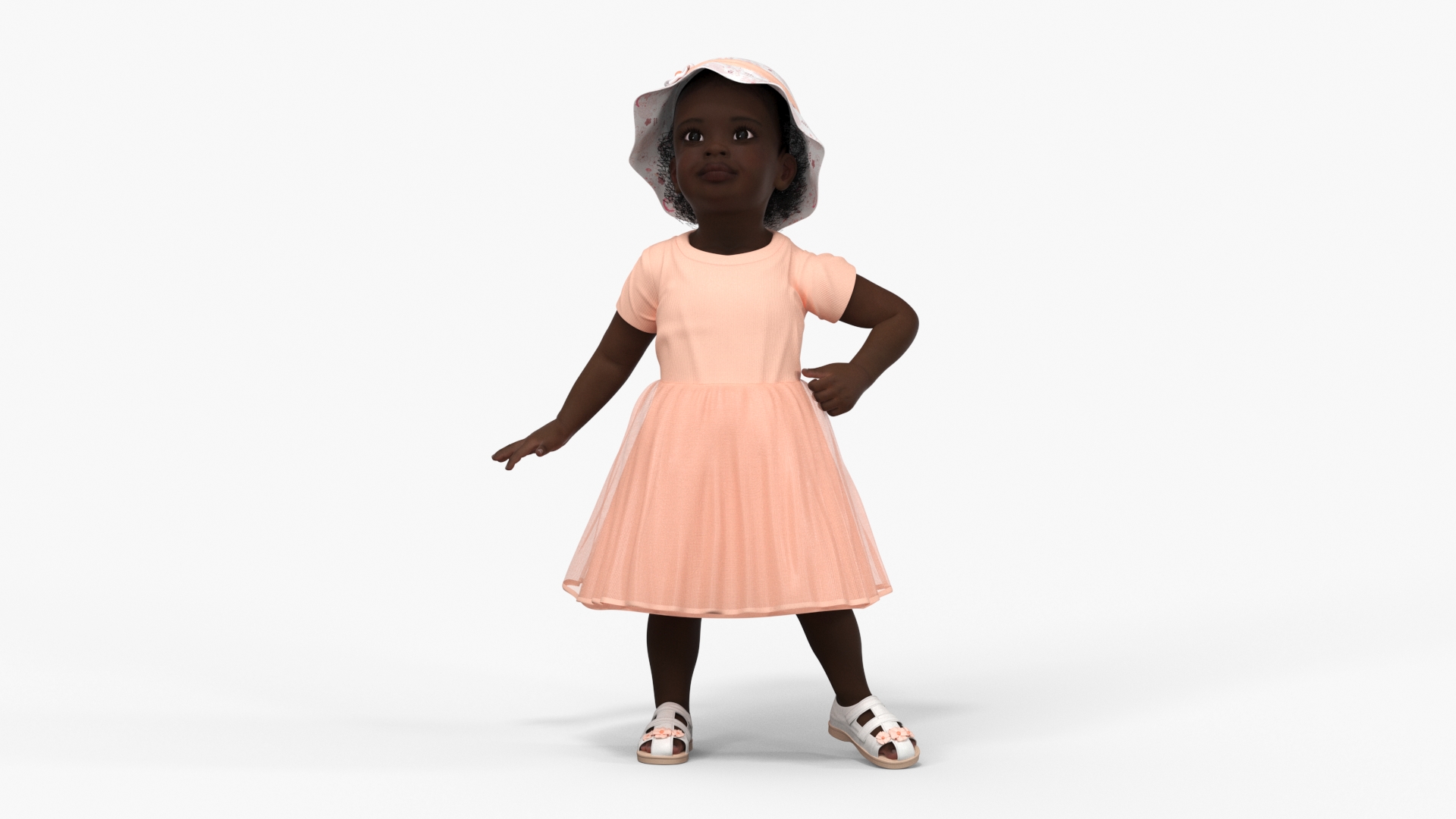 3D Little African Girl in Summer Outfit Rigged model