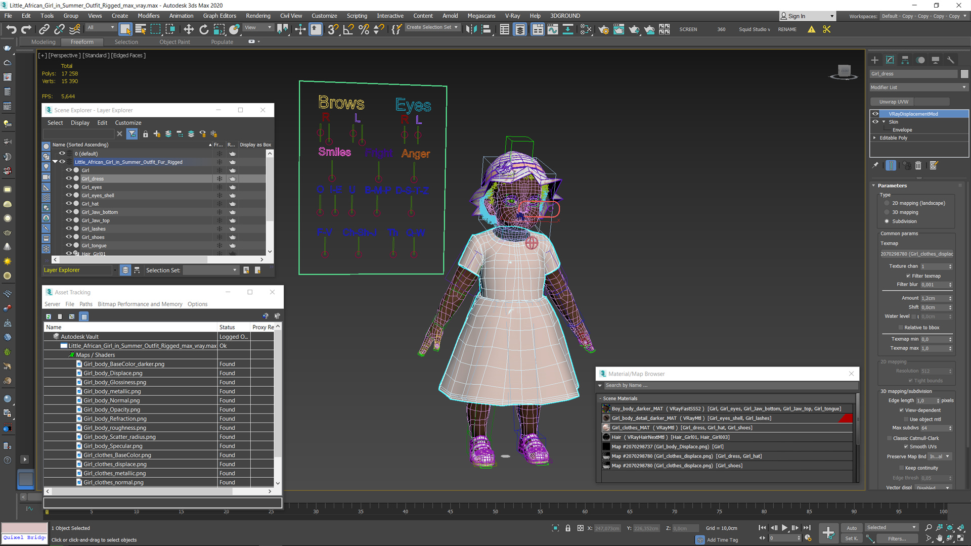 3D Little African Girl in Summer Outfit Rigged model