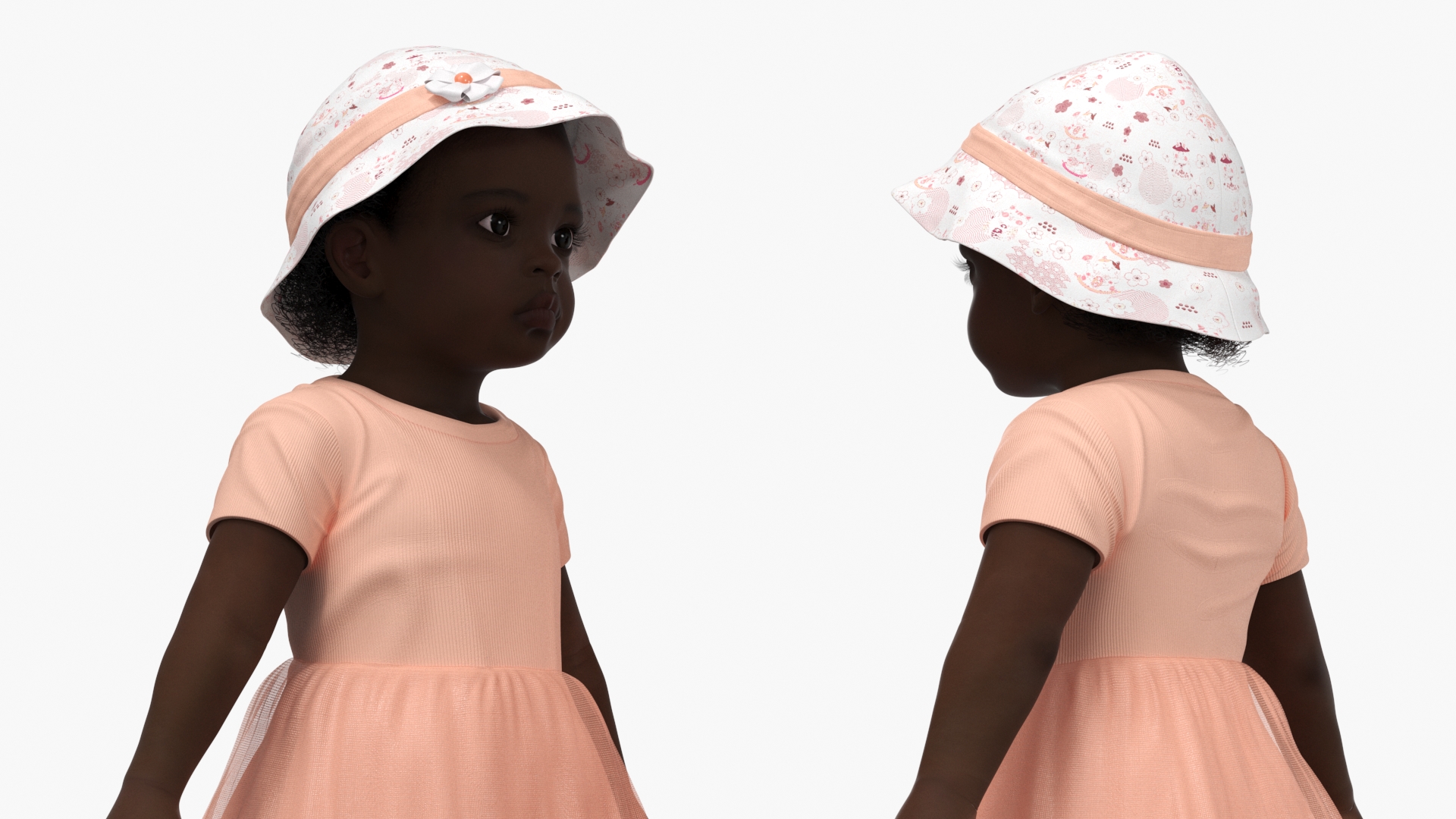 3D Little African Girl in Summer Outfit Rigged model