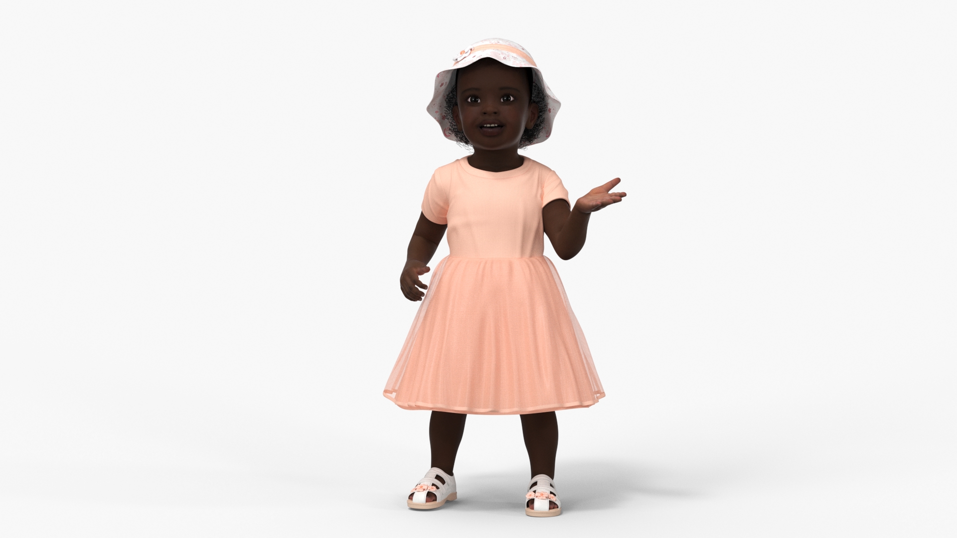 3D Little African Girl in Summer Outfit Rigged model