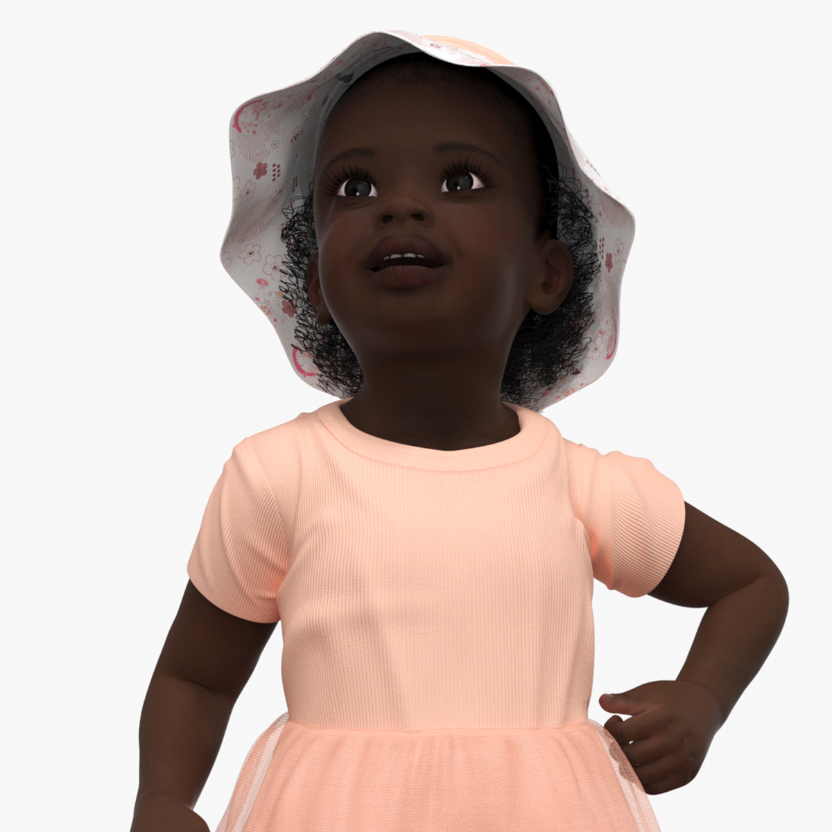 3D Little African Girl in Summer Outfit Rigged model