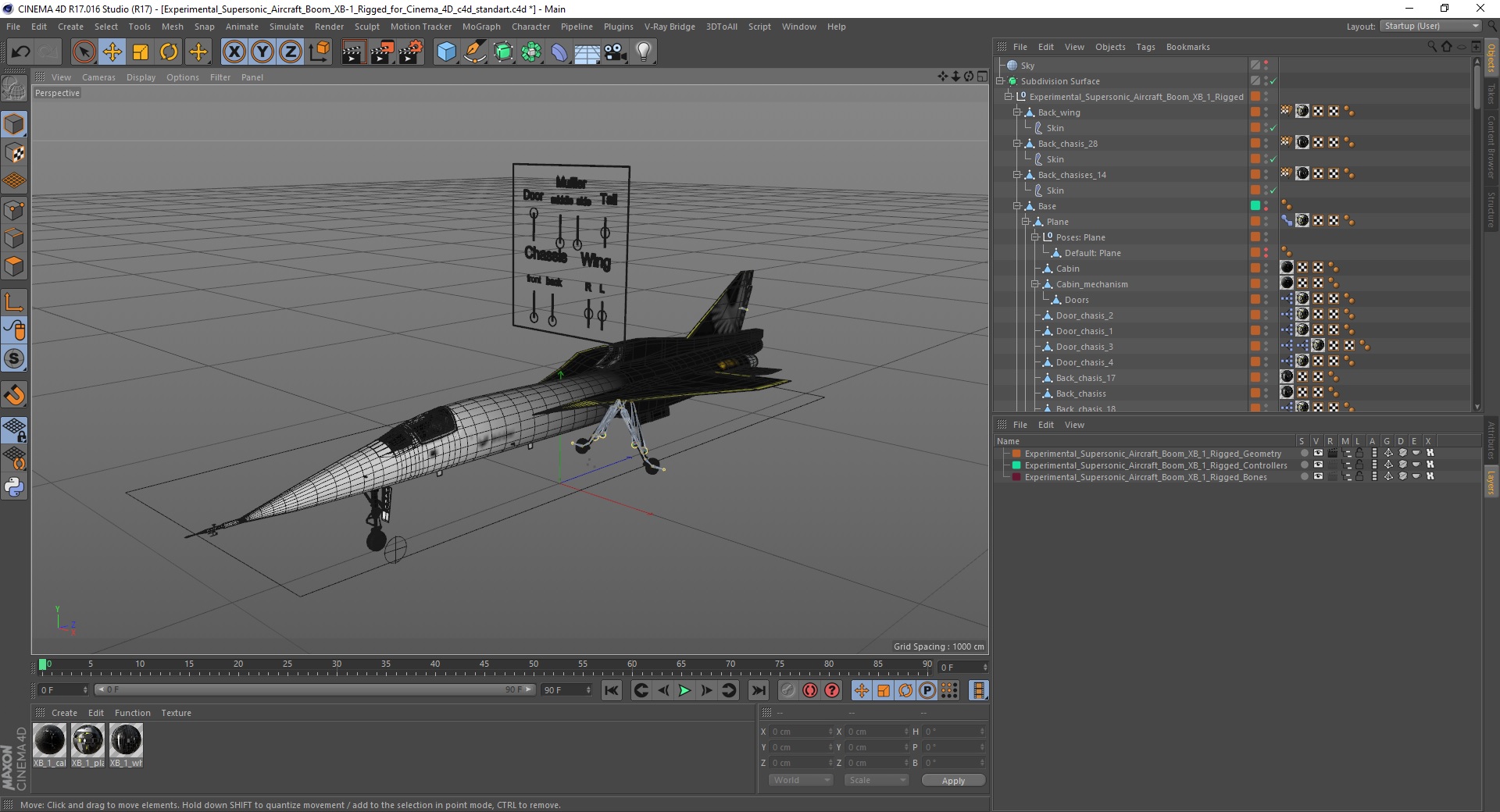 3D Experimental Supersonic Aircraft Boom XB-1 Rigged for Cinema 4D model