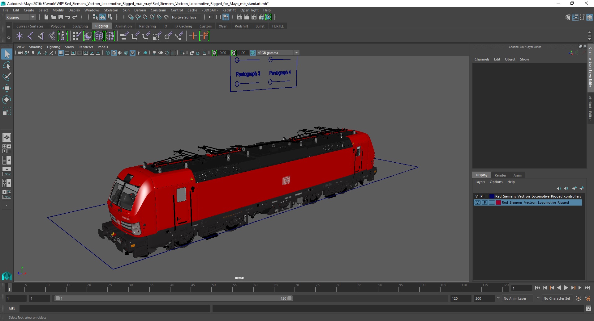 3D Red Siemens Vectron Locomotive Rigged for Maya