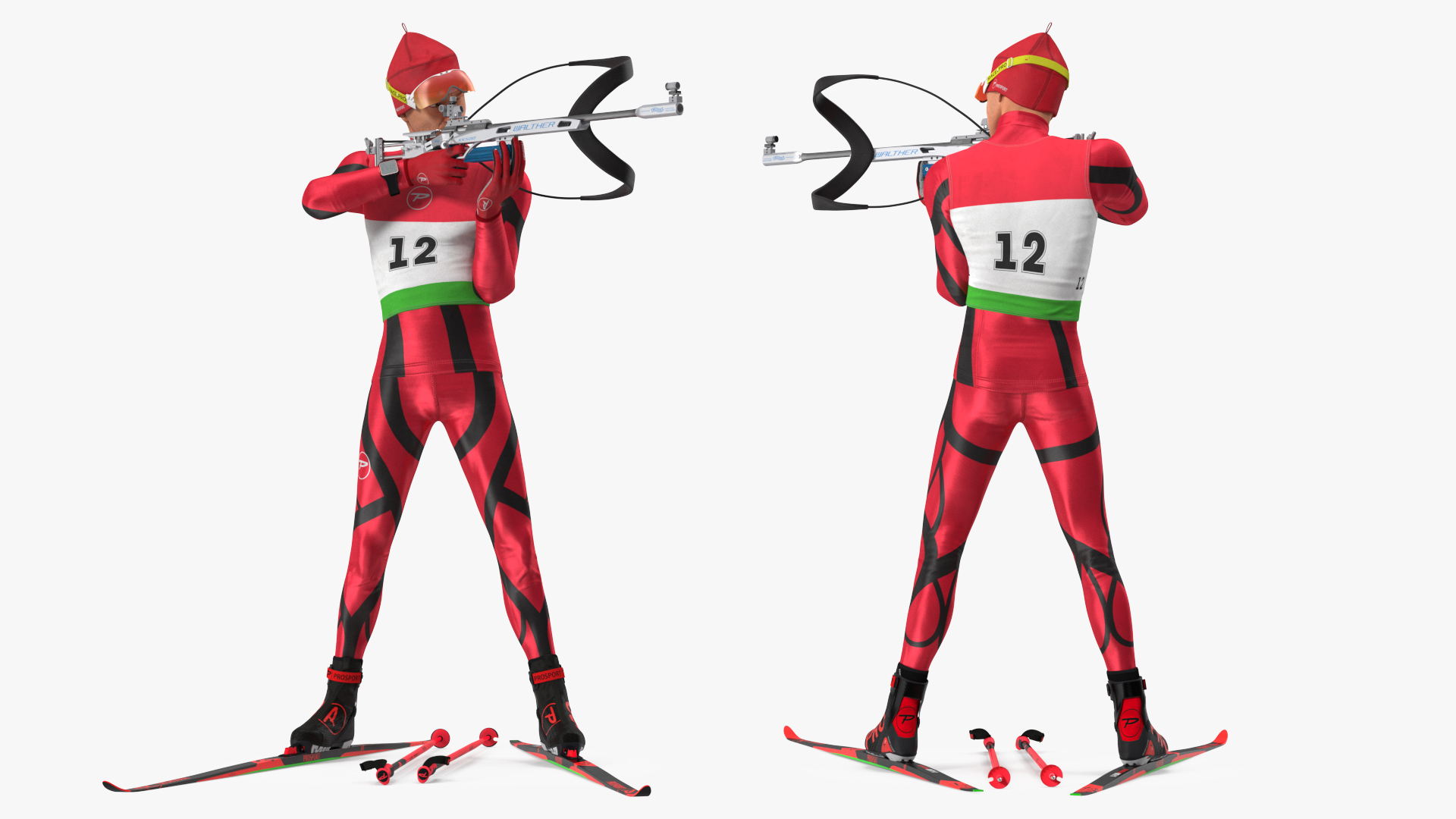 3D Biathlete Fully Equipped Standing Pose model