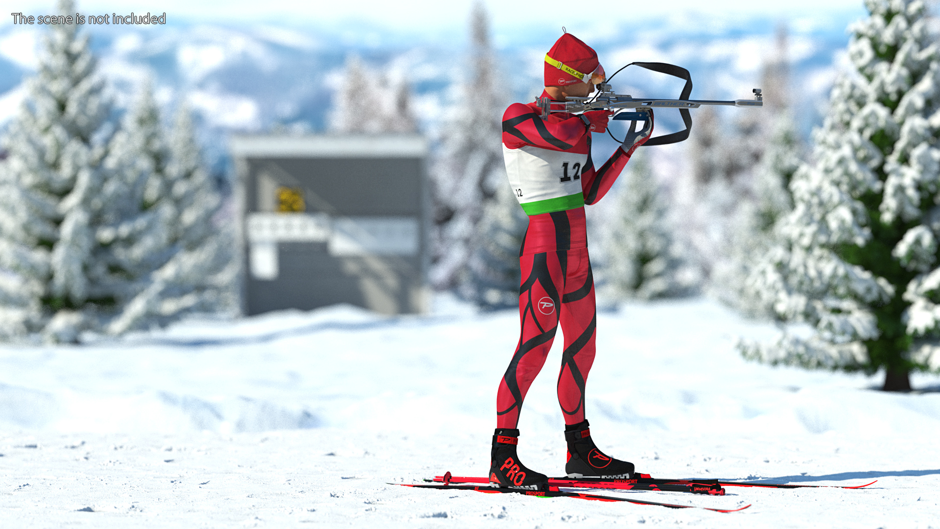 3D Biathlete Fully Equipped Standing Pose model