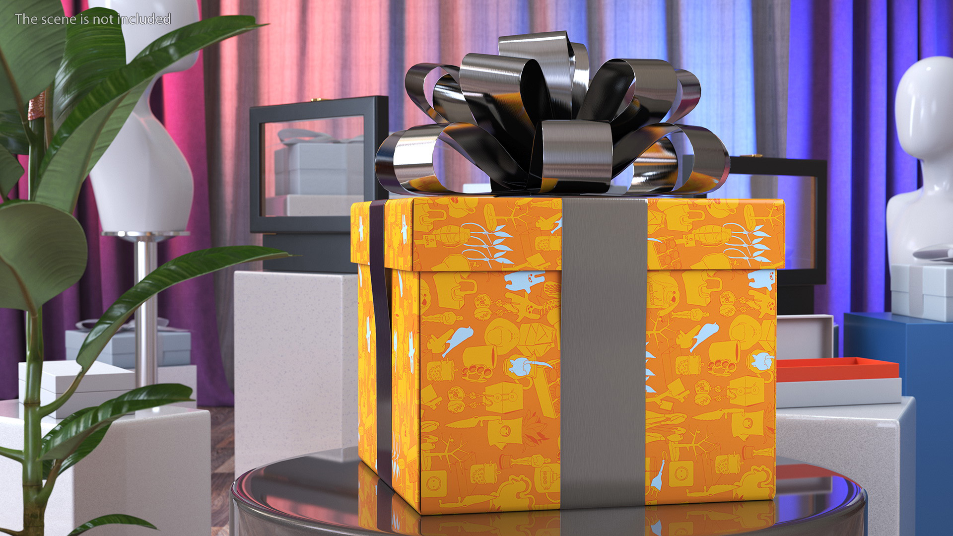 3D Wrapped Gift Box with Shiny Bow