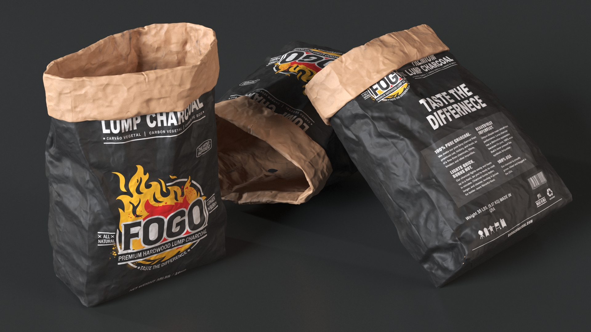 Charcoal Bag Fogo Premium Opened 3D