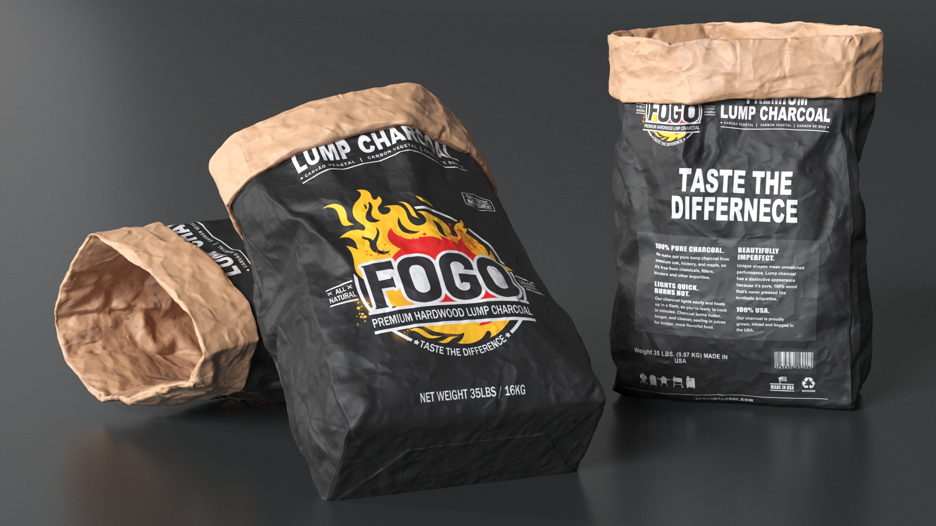 Charcoal Bag Fogo Premium Opened 3D