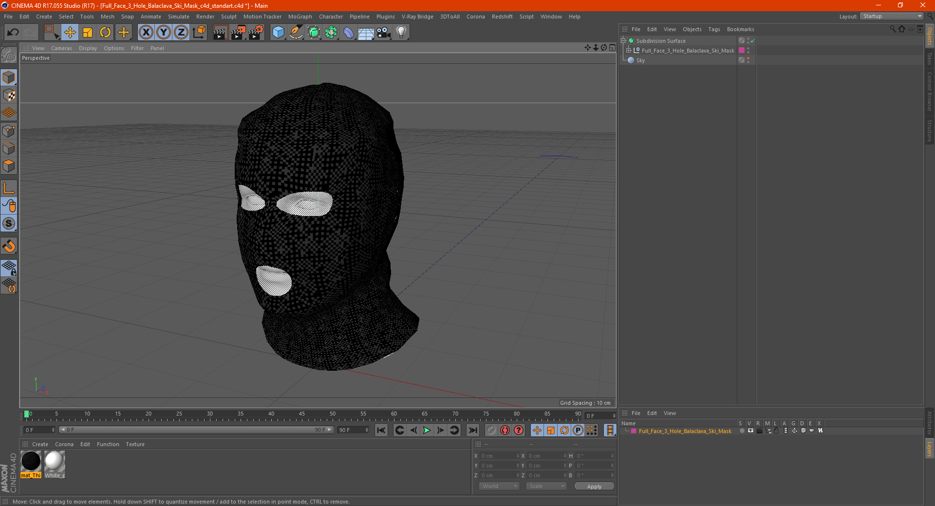 3D model Full Face 3 Hole Balaclava Ski Mask