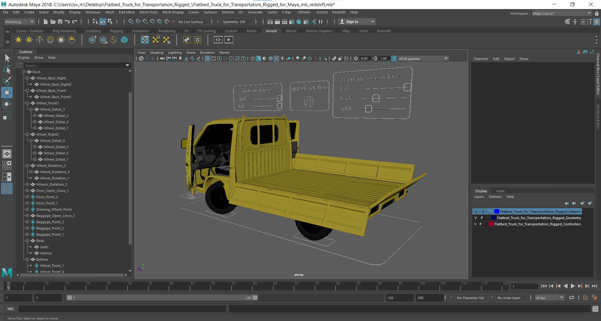 3D Flatbed Truck for Transportation Rigged for Maya model