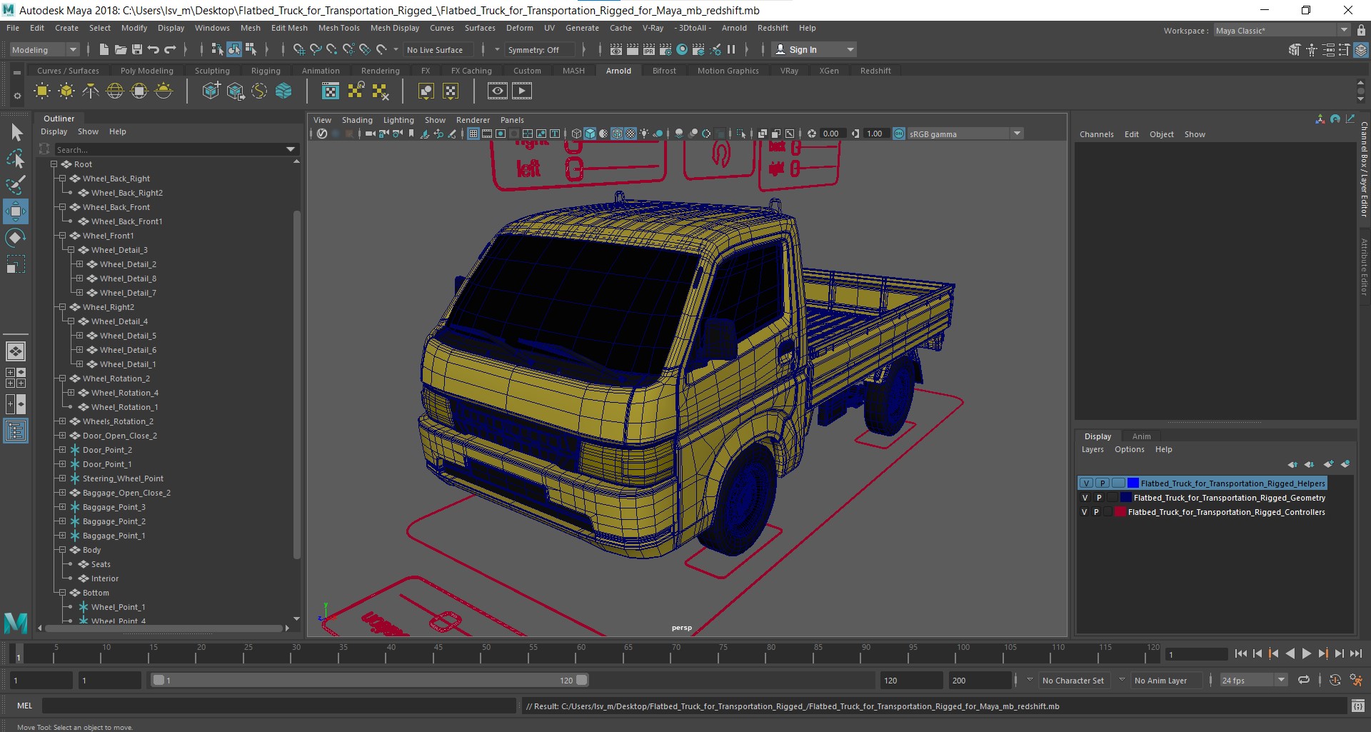 3D Flatbed Truck for Transportation Rigged for Maya model