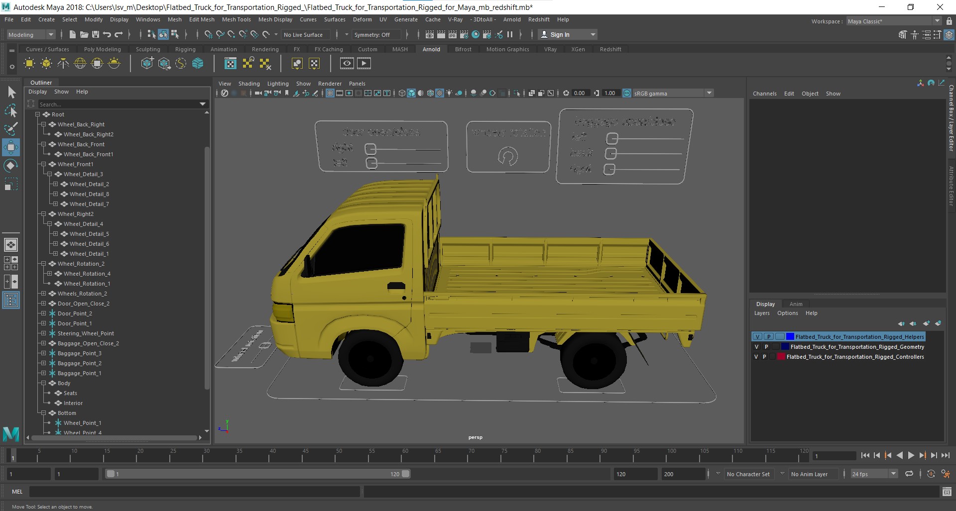 3D Flatbed Truck for Transportation Rigged for Maya model