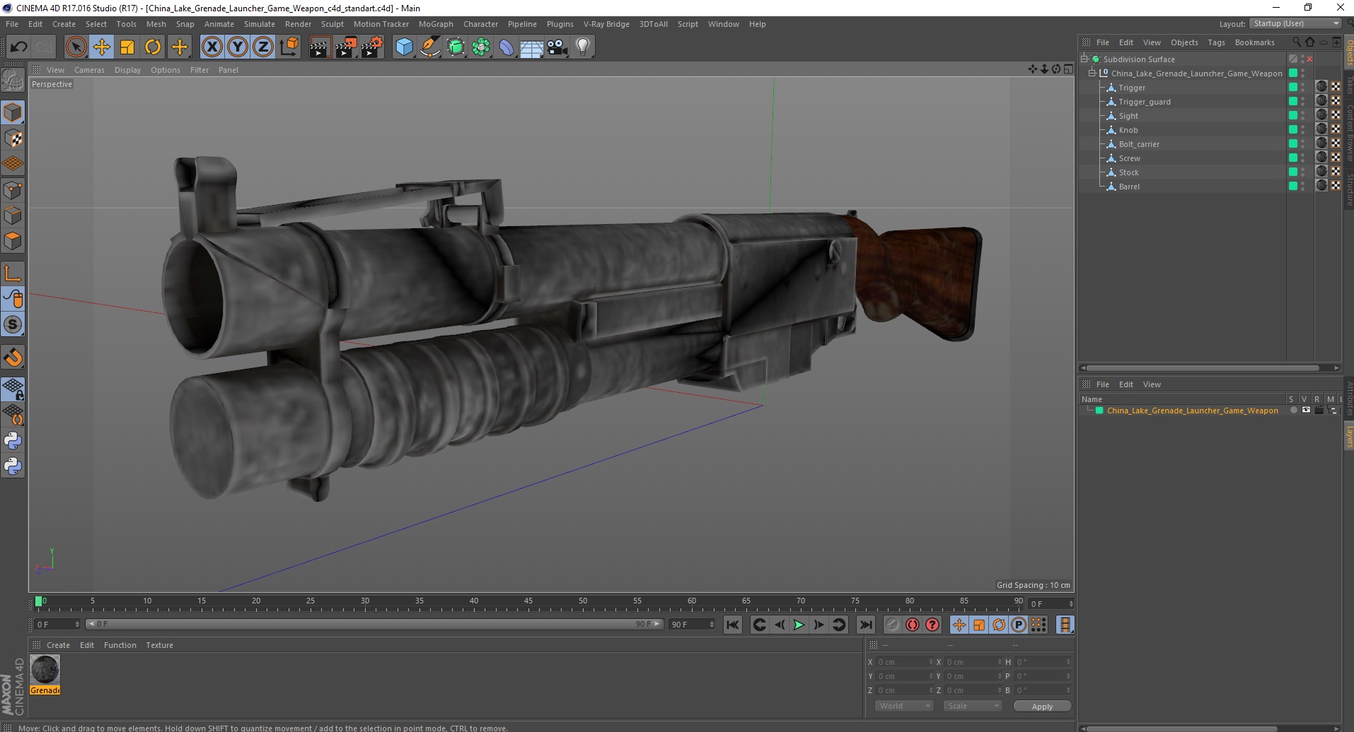 China Lake Grenade Launcher Game Weapon 3D model