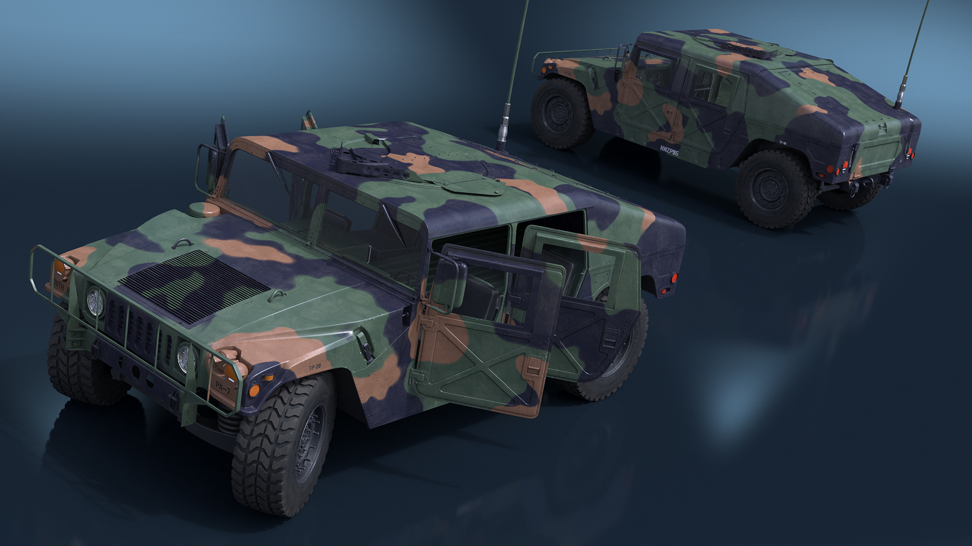 3D Military Off Road Utility Vehicle Humvee Rigged for Maya