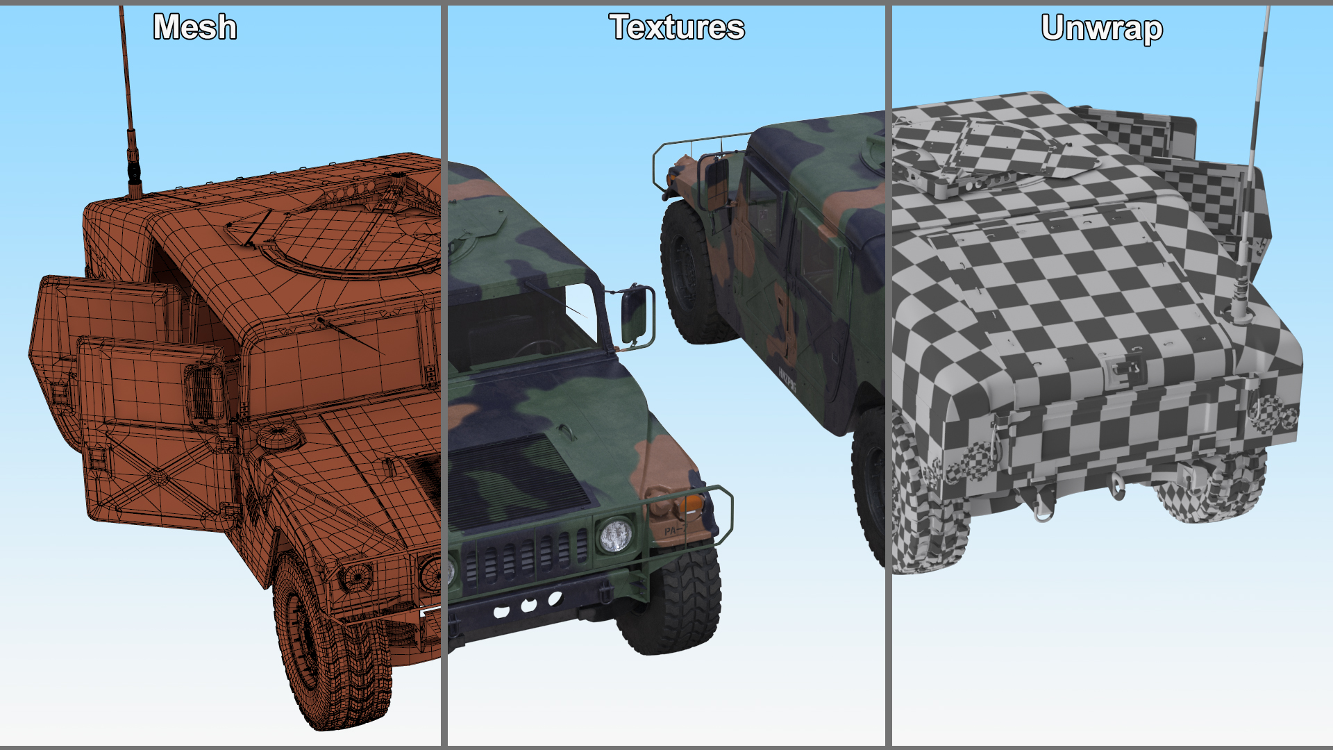 3D Military Off Road Utility Vehicle Humvee Rigged for Maya