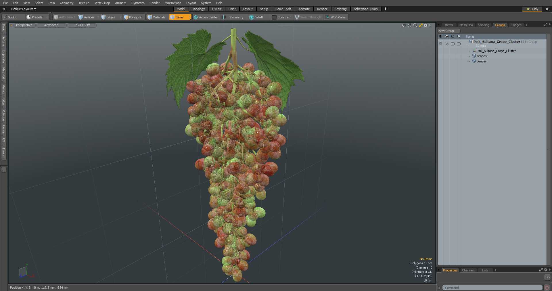 3D Pink Sultana Grape Cluster