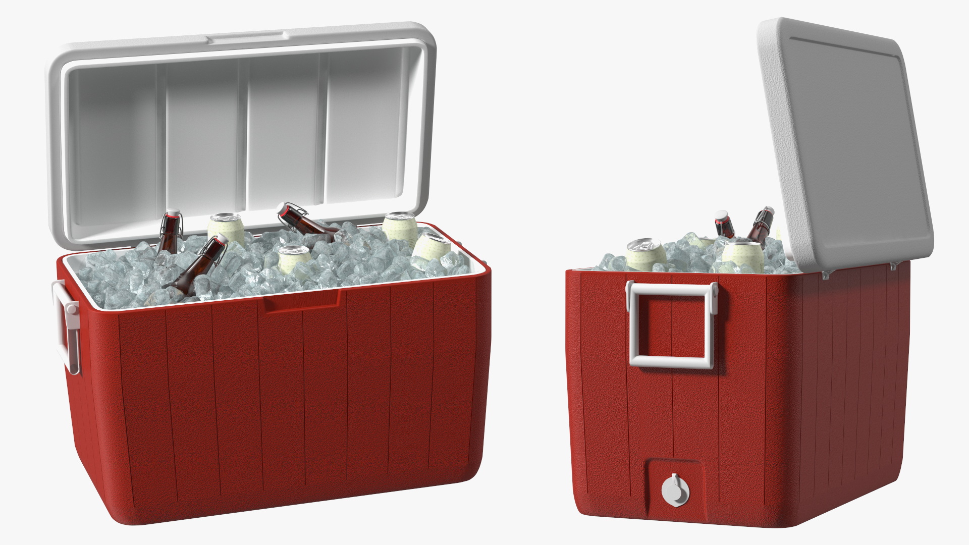 3D model 48-Quart Cooler Red with Ice and Bottles