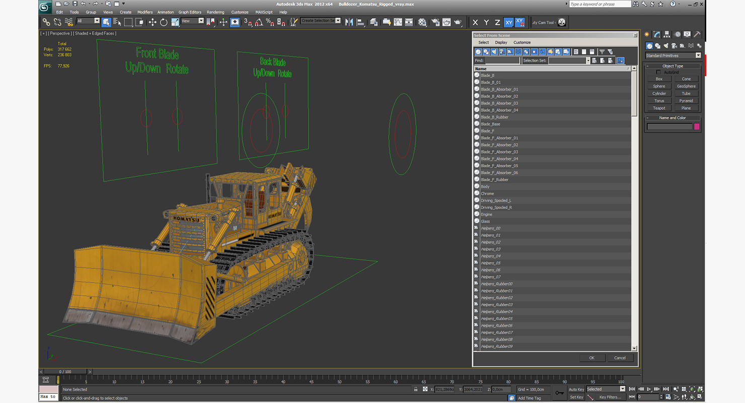 Bulldozer Komatsu Rigged 3D model