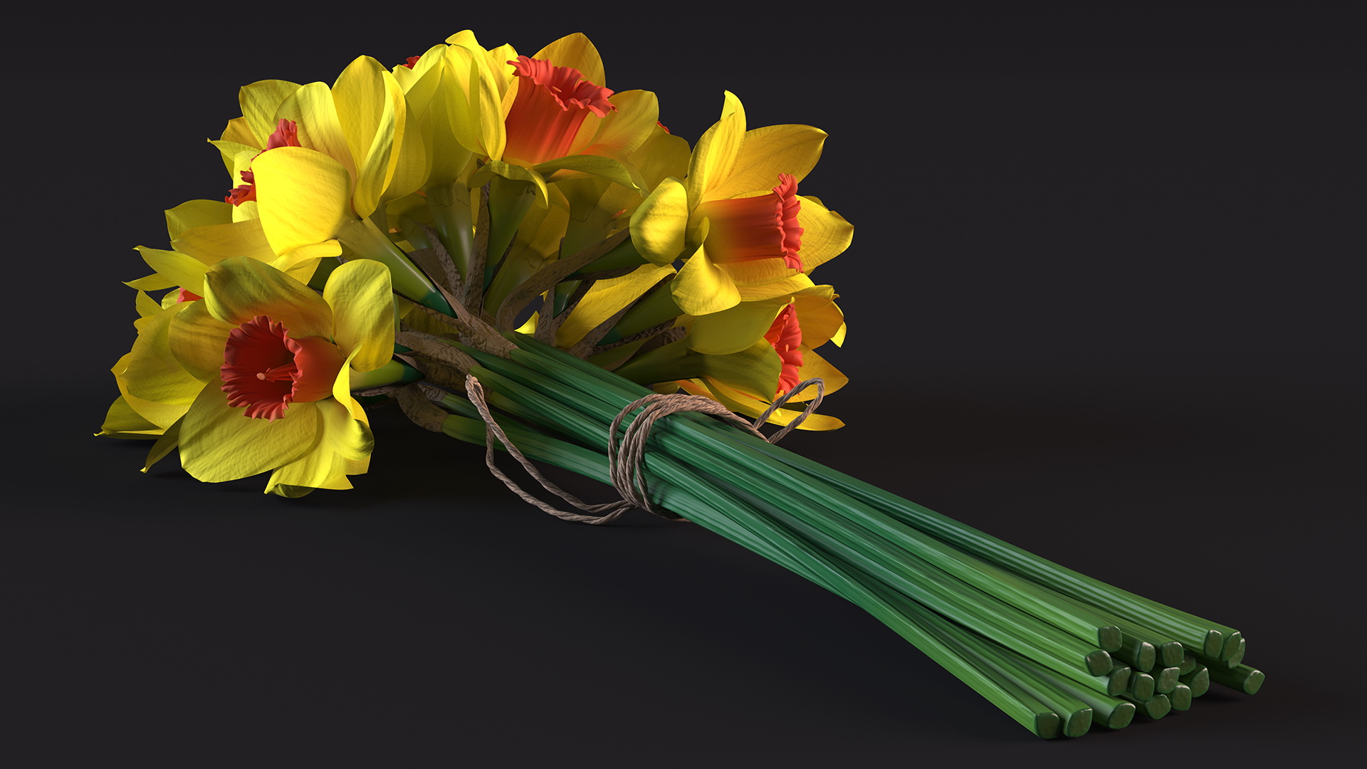 Yellow Daffodils Bouquet 3D model