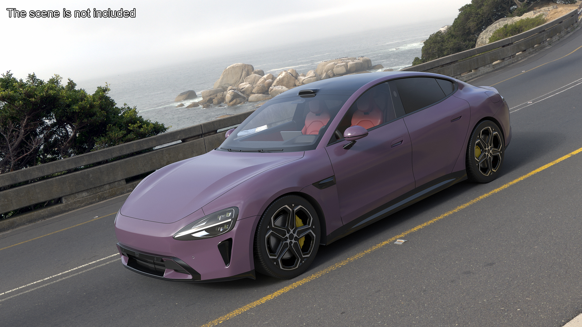 3D Electric Car Sedan Purple Simplified